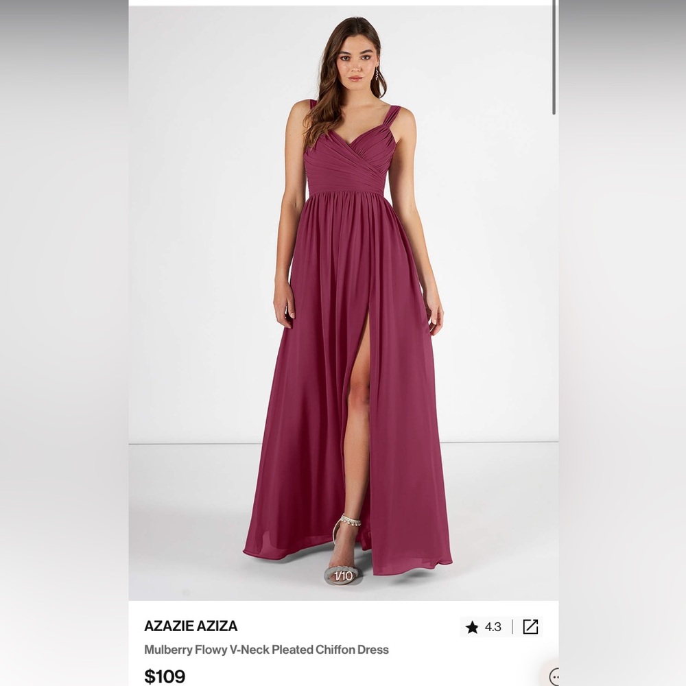 Mulberry Flowy V-neck Pleated Chiffon Dress
